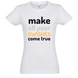 Teeshirt basketball Blanc femme pour basketteuse avec visuel design Basket Ball Make All Your Swishes Come true Lifestyle TeeShirt pour Femmes basketteuses Taille S M L XL 2XL 3XL noir bleu marine