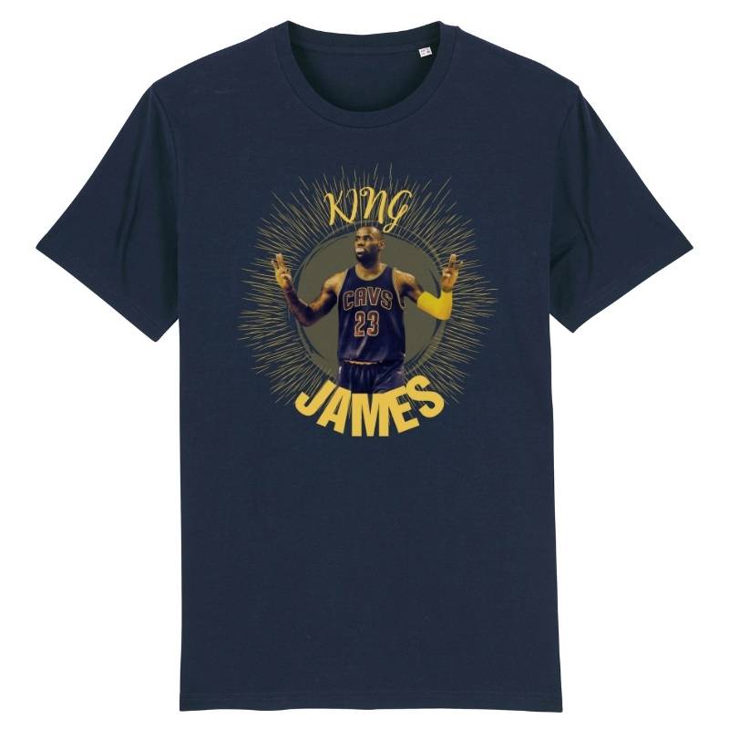 T shirt basketball Bleu Marine Homme pour basketteur avec visuel design Photo de Lebron James et écrit 