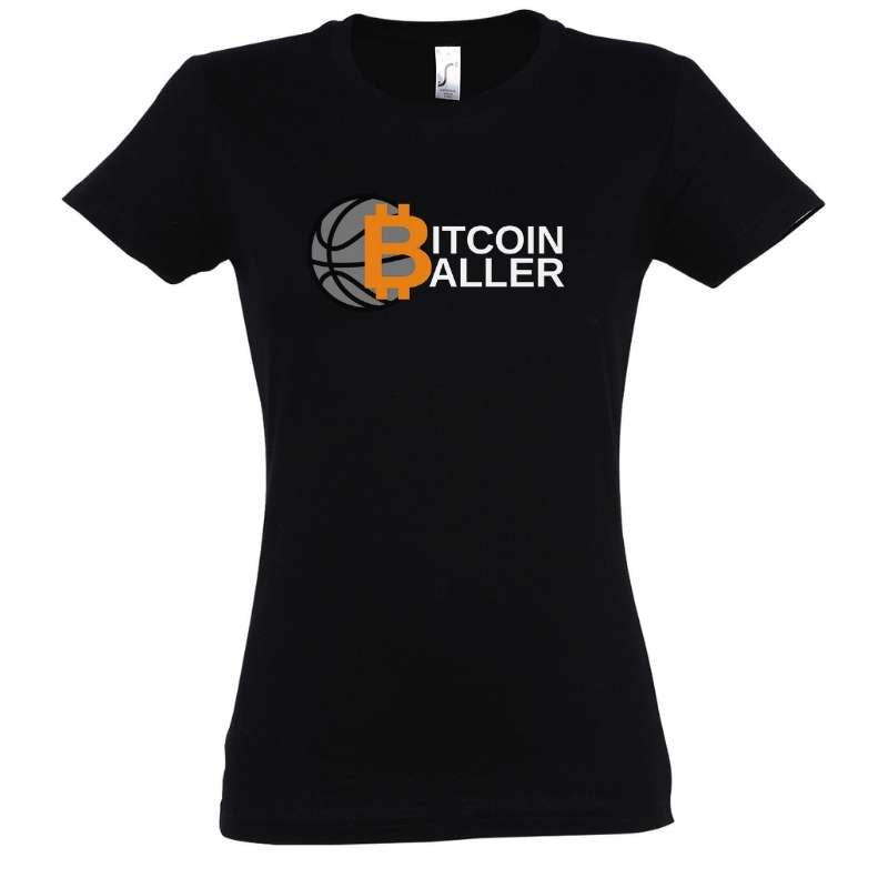 Tshirt basket ball Geek femme haut Noir pour basketteuse avec visuel design Bitcoin Baller TeeShirt BasketBall Femmes basketteuses geeks Taille S M L XL 2XL 3XL existe en Bleu Marine et en Blanc
