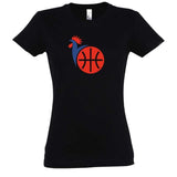 T-shirt basket ball noir aux couleurs du drapeau de l'Equipe de France design Coq modele bleu marine pour femme visuel TShirt Patriotes Femmes basketteuses Taille S M L XL 2XL 3XL Blanc Noir