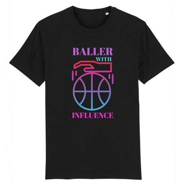 Tshirt basketball Noir Homme pour basketteur avec visuel design Basket Ball Baller With Influence Lifestyle TeeShirt pour Hommes basketteurs Taille XS M L XL 2XL 3XL 4XL 5XL blanc bleu marine