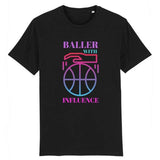 Tshirt basketball Noir Homme pour basketteur avec visuel design Basket Ball Baller With Influence Lifestyle TeeShirt pour Hommes basketteurs Taille XS M L XL 2XL 3XL 4XL 5XL blanc bleu marine