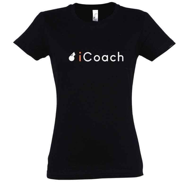 Tshirt basket ball Noir femme pour basketteuse avec visuel design basketball I COACH Parodie Apple Logo IPhone humour TeeShirt femmes basketteuses coachs Taille S M L XL 2XL 3XL blanc bleu marine