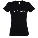 Tshirt basket ball Noir femme pour basketteuse avec visuel design basketball I COACH Parodie Apple Logo IPhone humour TeeShirt femmes basketteuses coachs Taille S M L XL 2XL 3XL blanc bleu marine