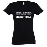 Tshirt basketball Noir femme pour basketteuse avec visuel design Vivons d'Amour et de Basket Ball humour TeeShirt humouristique femmes basketteuses Taille S M L XL 2XL 3XL blanc et bleu marine