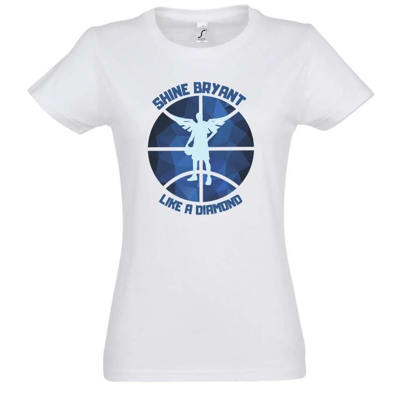 Tshirt basket ball blanc pour femme avec visuel design en Hommage a Kobe avec écrit Phrase Shine Bryant Like A Diamond Tee Shirt pour des Femmes basketteuses Taille S M L XL 2XL 3XL Bleu Marine Noir