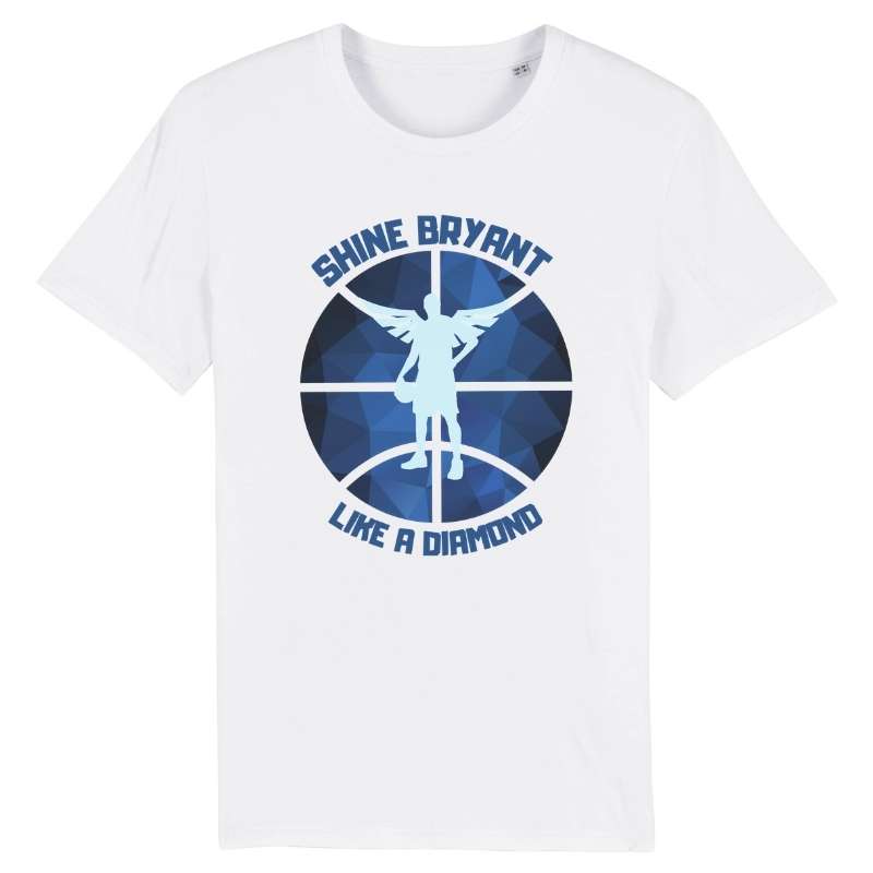 Tshirt basket ball blanc pour homme avec visuel design en Hommage a Kobe avec écrit Phrase Shine Bryant Like A Diamond Tee Shirt pour des Hommes basketteurs Taille XS S M L XL 2XL 3XL 4XL 5XL aussi en Noir et en Bleu Marine