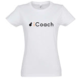 Tshirt basket ball Blanc femme pour basketteuse avec visuel design basketball I COACH Parodie Apple Logo IPhone humour TeeShirt femmes basketteuses coachs Taille S M L XL 2XL 3XL noir bleu marine