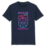 Tshirt basketball Bleu Marine Homme pour basketteur avec visuel design Basket Ball Baller With Influence Lifestyle TeeShirt pour Hommes basketteurs Taille XS M L XL 2XL 3XL 4XL 5XL blanc Noir