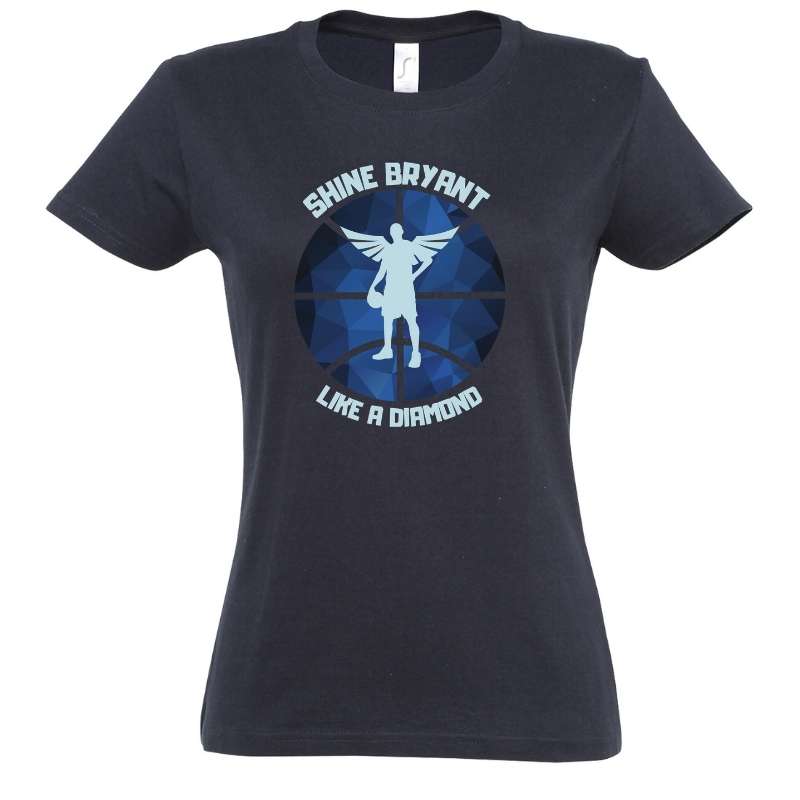Tee-shirt basket ball Bleu Marine pour femme avec visuel design en Hommage a Kobe avec écrit Phrase Shine Bryant Like A Diamond TeeShirts pour des Femmes basketteuses Tailles S M L XL 2XL 3XL  Blanc Noir