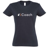 Tshirt basket ball Bleu marine femme pour basketteuse avec visuel design basketball I COACH Parodie Apple Logo IPhone humour TeeShirt femmes basketteuses coachs Taille S M L XL 2XL 3XL noir blanc
