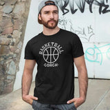 T shirt Basketball coachs modele noir avec illustration ballon de basket et écrit basket ball coach sur mannequin Homme Tee Shirt Homme basketteur Tailles XS S M L XL 2XL 3XL 4XL 5XL