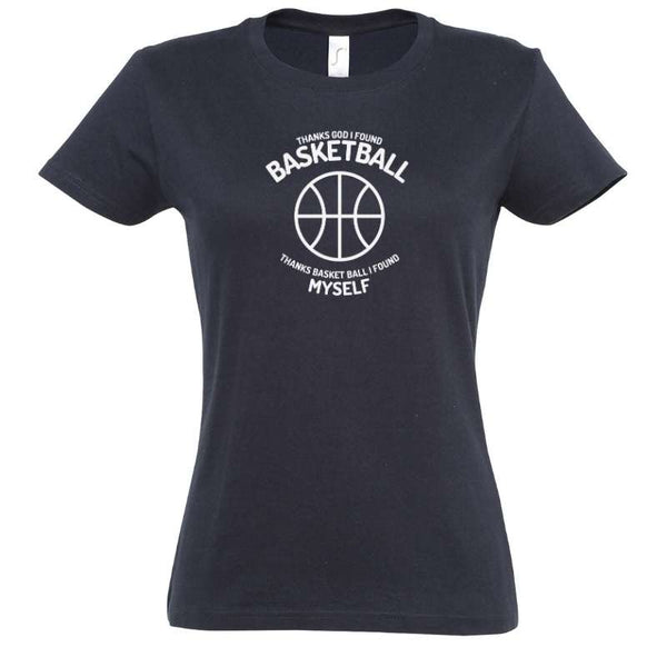 T shirt basketball saved my life Femme Bleu Marine pour basketteuse avec visuel design Lifestyle TeeShirt pour Femmes basketteuses Taille S M L XL 2XL 3XL aussi en blanc ou noir