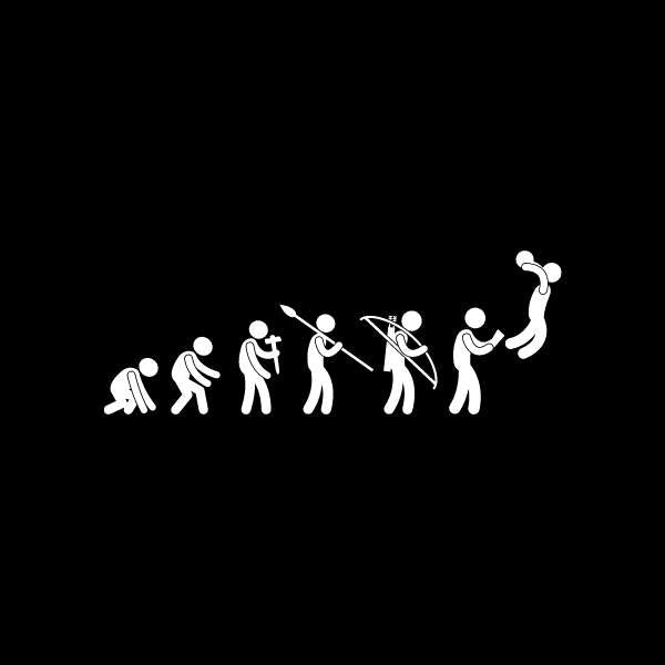 Visuel sur fond Noir design Teeshirt de basket ball humour avec dessin Evolution Dunk Darwin pour femme basketteuse TeeShirts pour basketteuses