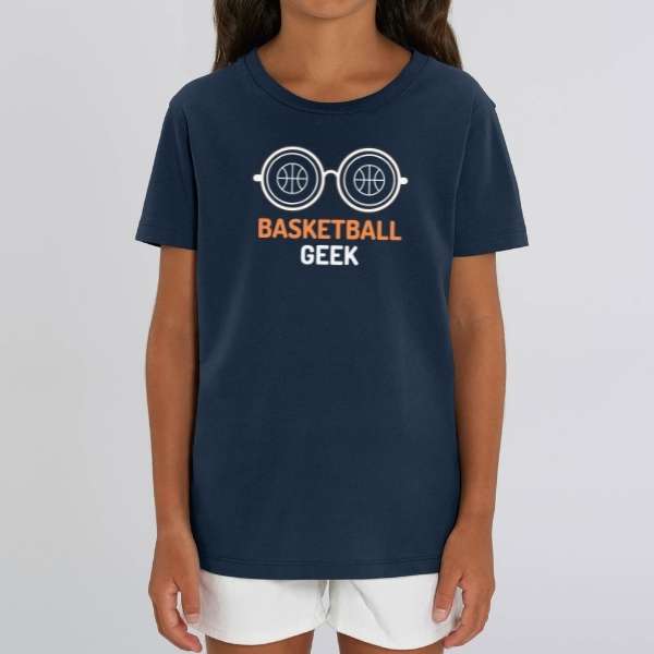 T shirt Bleu Marine Fille avec design visuel Lunettes et écrit BaskettBall Geek modele mannequin Enfant Tee-shirt Enfants basketteur basketteuses Tailles 2 ANS 4 ans 6 ans 8 ans 10 ans 12 ans