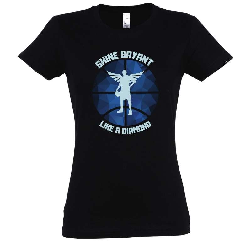 Teeshirt basket ball blanc pour femme avec visuel design en Hommage a Kobe avec écrit Phrase Shine Bryant Like A Diamond Tee Shirt pour des Femmes basketteuses Taille S M L XL 2XL 3XL Bleu Marine Blanc