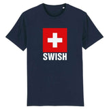 T-shirt basket ball avec le mot culte swish modele Bleu Marine pour homme avec visuel design du drapeau suisse Tee Shirt de Patriote pour les Hommes basketteurs ou supporters de l'equipe nationale Taille XS S M L XL 2XL 3XL 4XL 5XL Blanc Noir Rouge