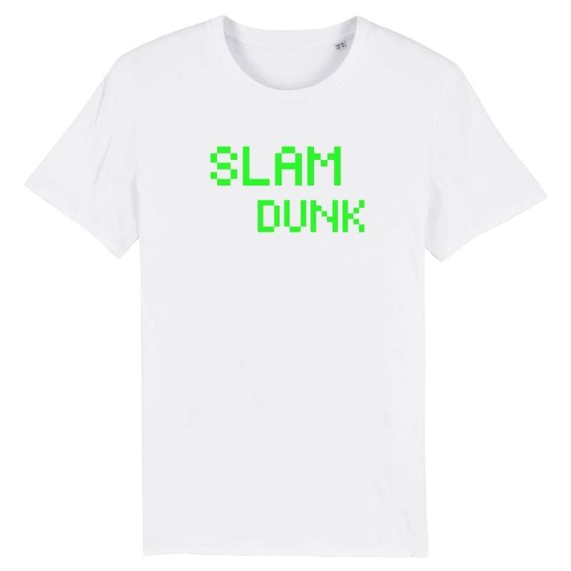 Tshirt basket ball Geek homme Blanc pour basketteur gamer avec visuel design pixels slam dunk vert TeeShirt BasketBall Hommes basketteurs Taille XS S M L XL 2XL 3XL 4XL 5XL Bleu Marine Noir