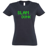 T-shirt basket ball Geek femme Bleu Marine pour basketteuse gameuse avec visuel design pixels slam dunk jeu vidéo vert Tee-Shirt Basketball Femmes basketteuses Taille S M L XL 2XL 3XL existe aussi en noir et en blanc