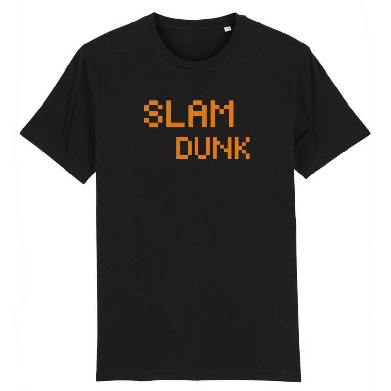 Tshirt basket ball Geek Noir homme pour basketteur gamer avec visuel design pixels slam dunk orange TeeShirt BasketBall Hommes basketteurs Taille XS S M L XL 2XL 3XL 4XL 5XL Bleu Marine Blanc