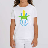 Tee-shirt BasketBall Blanc visuel design Amazon coiffe de chef sur un ballon de Basket Ball porté par mannequin Garçons Filles TeeShirts Enfants basketteur basketteuses modèles Noir Bleu marine Blanc Taille 2 ANS 4 ans 6 ans 8 ans 10 ans 12 ans