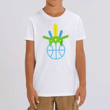 Teeshirt BasketBall Blanc visuel design Amazon coiffe de chef sur un ballon de Basket Ball porté par mannequin Garçons Filles TeeShirts Enfants basketteur basketteuses modèles Noir Bleu marine Blanc Taille 2 ANS 4 ans 6 ans 8 ans 10 ans 12 ans