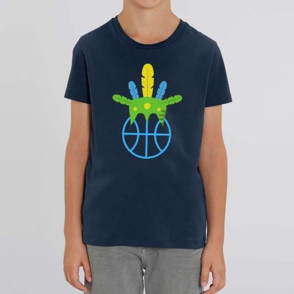 Tee shirt BasketBall Bleu Marine visuel design Amazon coiffe de chef sur un ballon de Basket Ball porté par mannequin Garçons Filles TeeShirts Enfants basketteur basketteuses modèles Noir Bleu marine Blanc Taille 2 ANS 4 ans 6 ans 8 ans 10 ans 12 ans