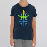 Tee shirt BasketBall Bleu Marine visuel design Amazon coiffe de chef sur un ballon de Basket Ball porté par mannequin Garçons Filles TeeShirts Enfants basketteur basketteuses modèles Noir Bleu marine Blanc Taille 2 ANS 4 ans 6 ans 8 ans 10 ans 12 ans