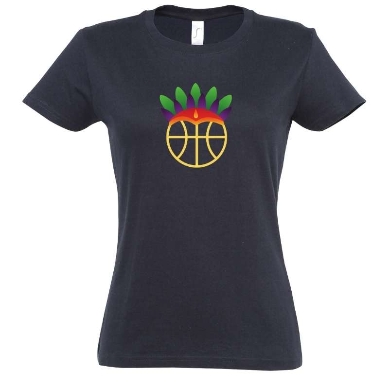 Teeshirt basketball Bleu Marine pour femme basketteuse avec visuel Amazon coiffe de tribu sur un ballon de Basket Ball TeeShirts pour basketteuses Taille S M L XL 2XL 3XL Noir Blanc