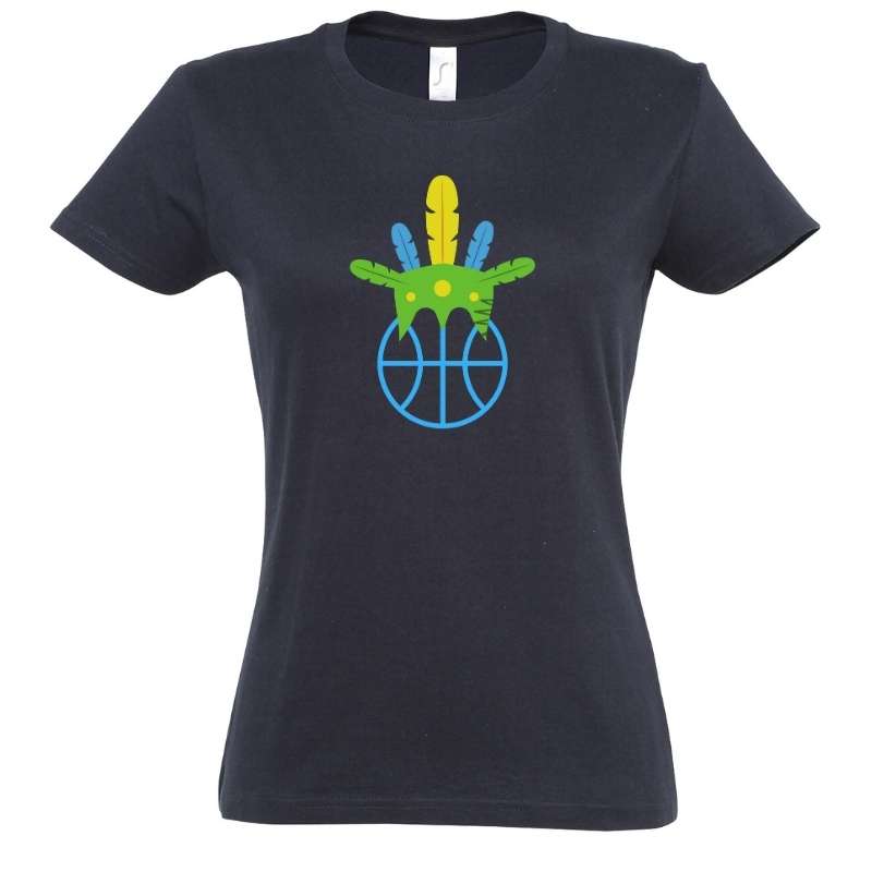 T-shirt basketball Bleu Marine pour femme basketteuse avec visuel Amazon coiffe de chef sur un ballon de Basket Ball TeeShirts pour basketteuses Taille S M L XL 2XL 3XL Blanc Noir