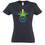 T-shirt basketball Bleu Marine pour femme basketteuse avec visuel Amazon coiffe de chef sur un ballon de Basket Ball TeeShirts pour basketteuses Taille S M L XL 2XL 3XL Blanc Noir