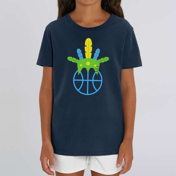 Tee-shirt BasketBall Bleu Marine visuel design Amazon coiffe de chef sur un ballon de Basket Ball porté par mannequin Garçons Filles TeeShirts Enfants basketteur basketteuses modèles Noir Bleu marine Blanc Taille 2 ANS 4 ans 6 ans 8 ans 10 ans 12 ans