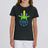 Tshirt BasketBall noir visuel design Amazon coiffe de chef sur un ballon de Basket Ball porté par mannequin Garçons Filles TeeShirts Enfants basketteur basketteuses modèles Noir Bleu marine Blanc Taille 2 ANS 4 ans 6 ans 8 ans 10 ans 12 ans