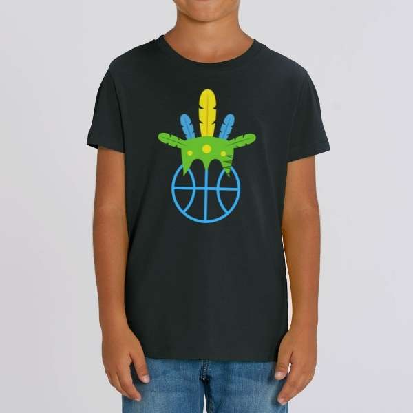 Teeshirt BasketBall noir visuel design Amazon coiffe de chef sur un ballon de Basket Ball porté par mannequin Garçons Filles TeeShirts Enfants basketteur basketteuses modèles Noir Bleu marine Blanc Taille 2 ANS 4 ans 6 ans 8 ans 10 ans 12 ans