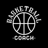 Visuel design Teeshirt de basket ball avec dessin ballon de Basketball et la phrase basketball coach sur fond Noir pour homme basketteur TeeShirts pour basketteurs coachs