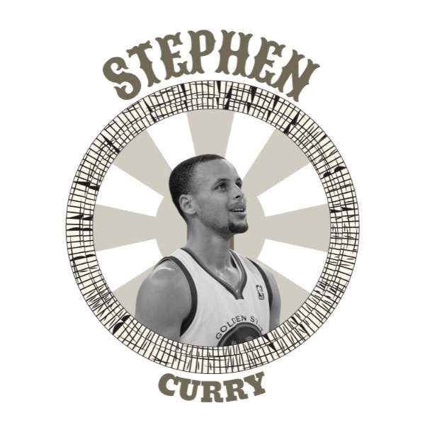 Visuel sur fond Blanc design Teeshirt de basket ball avec la Photo du joueur de Basketball Stephen Curry Portrait et Ecriture style Western pour Enfant basketteur basketteuse beaux TeeShirts pour enfants basketteur basketteuses