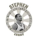 Visuel sur fond Blanc design Teeshirt de basket ball avec la Photo du joueur de Basketball Stephen Curry Portrait et Ecriture style Western pour Femme Basketteuse beaux Tee-Shirts pour basketteuses