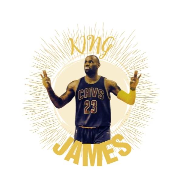 Visuel sur fond Blanc design Teeshirt de basket ball avec la Photo du joueur NBA Los Angeles Lakers Lebron James avec marqué "King JAMES" pour Homme basketteur beaux TeeShirts pour basketteurs