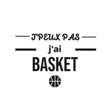 Visuel sur fond Blanc design Teeshirt de basketball humour avec écrit la phrase J'peux pas j'ai basket pour homme basketteur TeeShirts drôles pour basketteurs