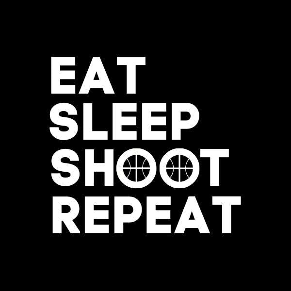 Visuel sur fond Noir design Teeshirt de basket ball Lifestyle avec écrit la phrase Eat Sleep Shoot Repeat pour Femme basketteuse beaux TeeShirts pour basketteuses