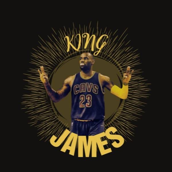 Visuel sur fond Noir design Teeshirt de basket ball avec la Photo du joueur NBA Los Angeles Lakers Lebron James avec marqué "King JAMES" pour Homme basketteur beaux TeeShirts pour basketteurs