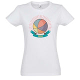 Teeshirt basketball Blanc pour femmes basketteuses avec visuel Colorblocks Ballon de Basket Ball TeeShirts pour basketteuses Tailles S M L XL 2XL 3XL bleu marine Noir