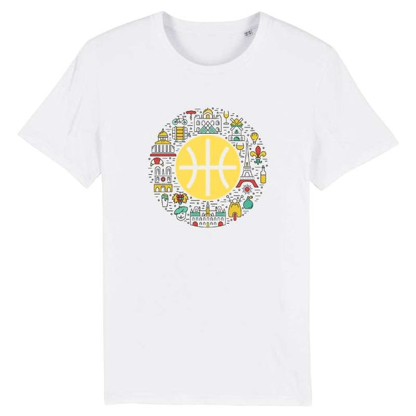 t shirt Paris basket blanc pour homme design visuel ville Paris Illustration icones BasketBall art TeeShirt Hommes basketteurs Taille XS S M L XL 2XL 3XL 4XL 5XL