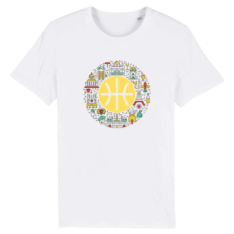 t shirt Paris basket blanc pour homme design visuel ville Paris Illustration icones BasketBall art TeeShirt Hommes basketteurs Taille XS S M L XL 2XL 3XL 4XL 5XL