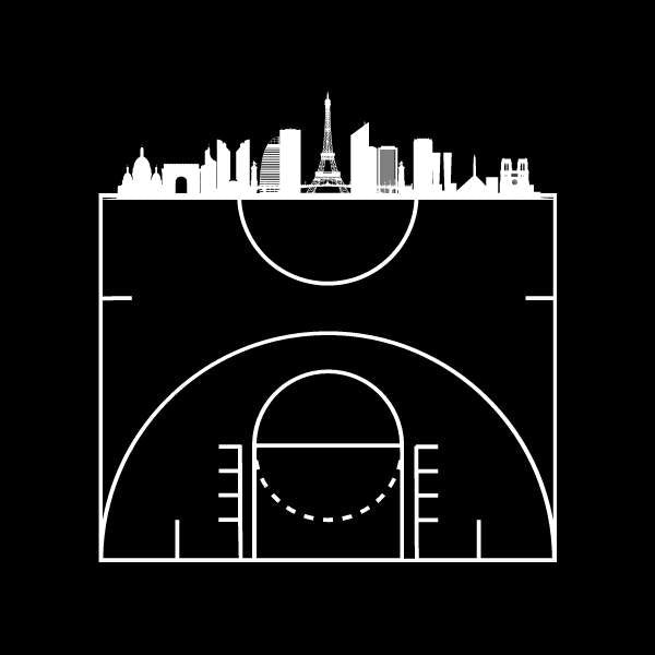 tshirt basket Paris Homme avec design visuel de carte de la ville sur fond noir BasketBall TeeShirt Hommes basketteurs