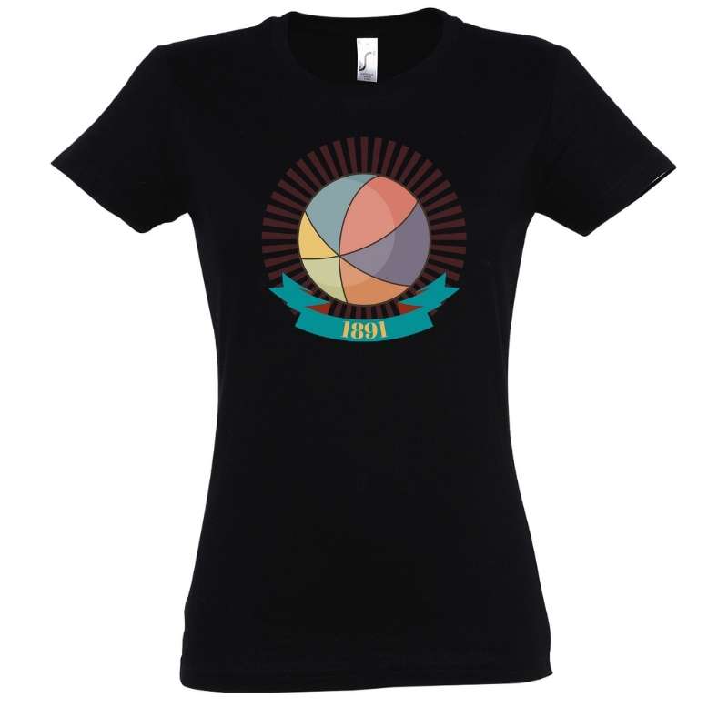 Tshirt basketball noir pour femme basketteuse avec visuel Colorblocks Ballon de Basket Ball TeeShirts pour basketteuses Taille S M L XL 2XL 3XL Bleu Marine Blanc