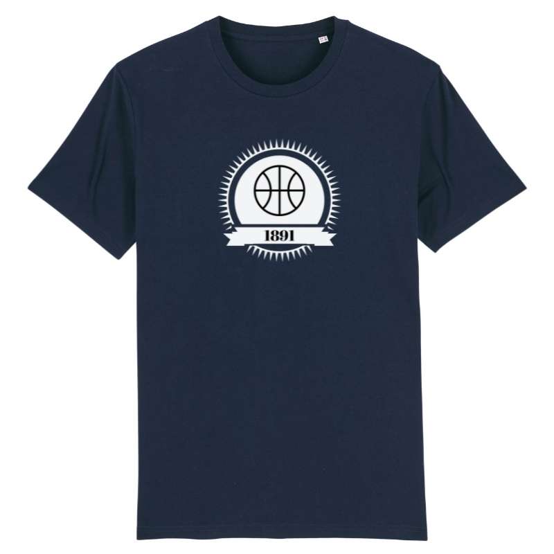 teeshirt basket vintage 1891 Bleu Marine homme design visuel BasketBall TShirt Hommes basketteurs Taille XS S M L XL 2XL 3XL 4XL 5XL Noir et en Blanc